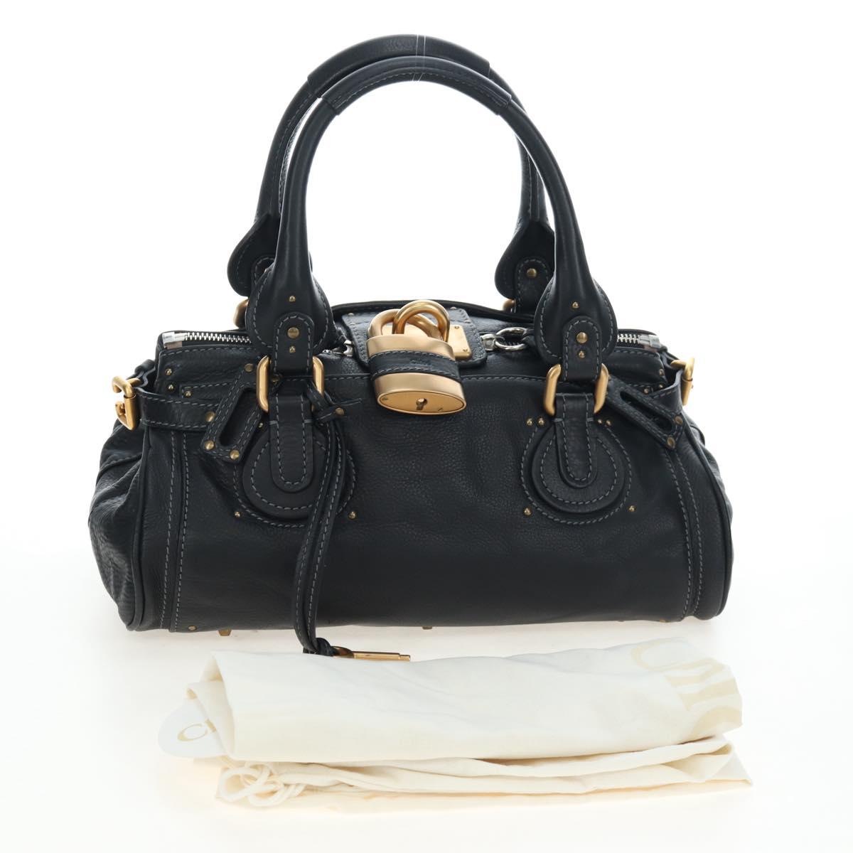 Chloe Paddington Hand Bag Leather Black Gold Tone Auth 196199V