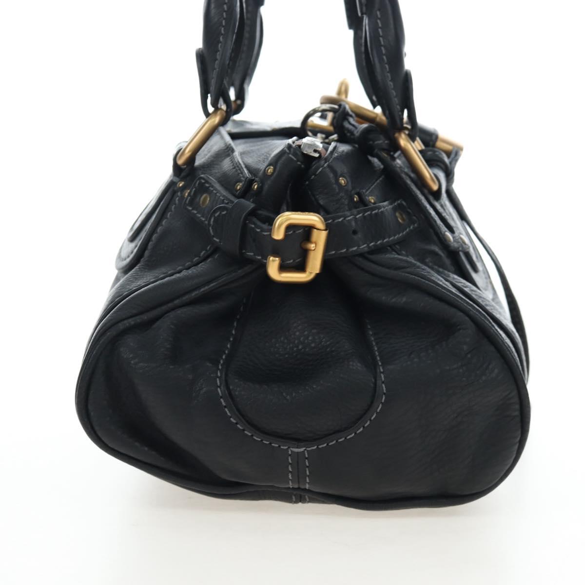 Chloe Paddington Hand Bag Leather Black Gold Tone Auth 196199V