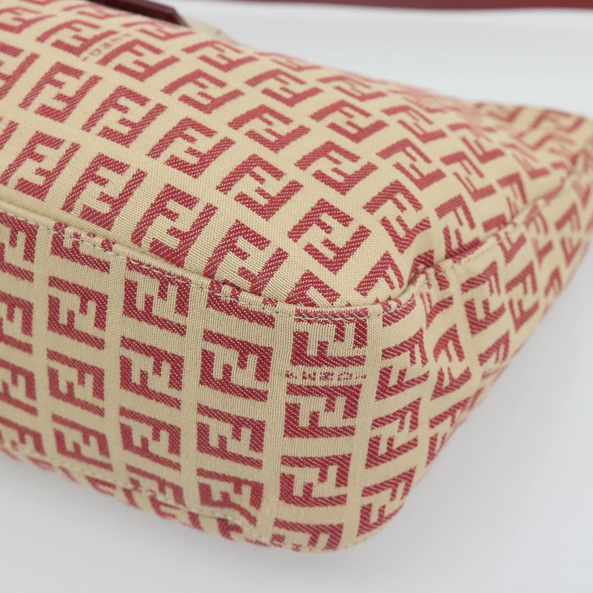 FENDI Zucchino Canvas Shoulder Bag Red Gold Tone 8BR036 Auth 196201A