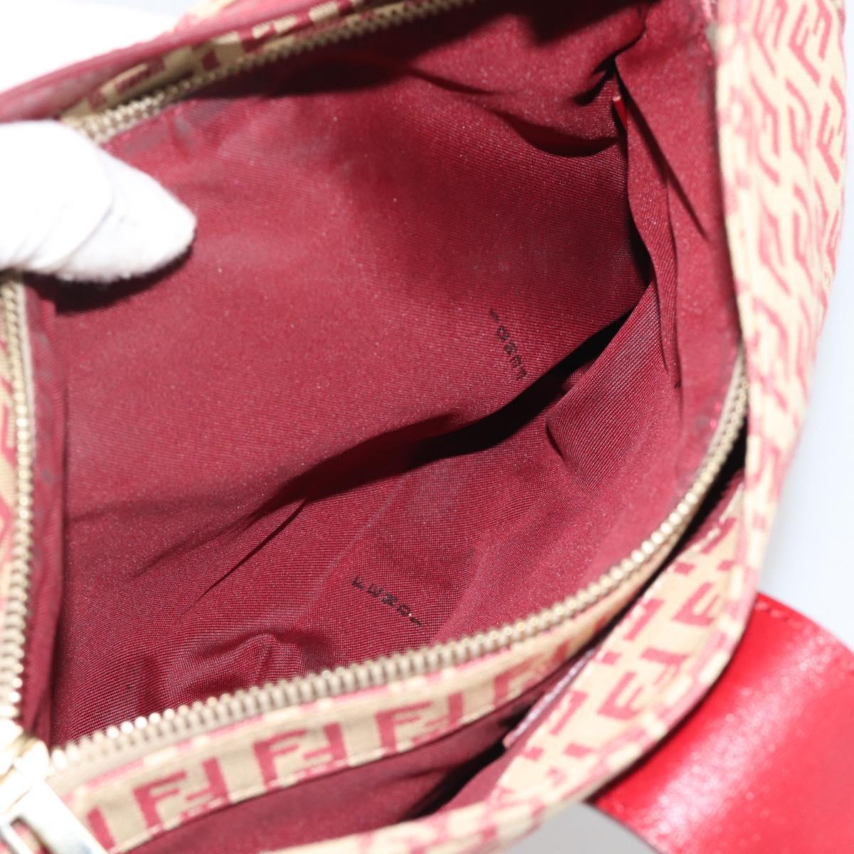 FENDI Zucchino Canvas Shoulder Bag Red Gold Tone 8BR036 Auth 196201A