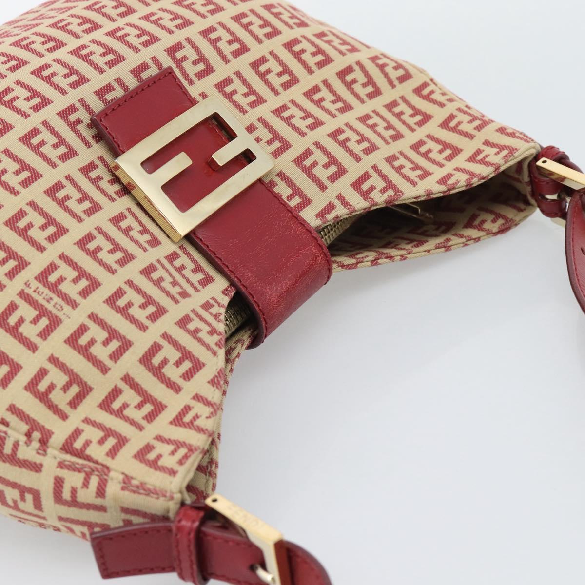 FENDI Zucchino Canvas Shoulder Bag Red Gold Tone 8BR036 Auth 196201A