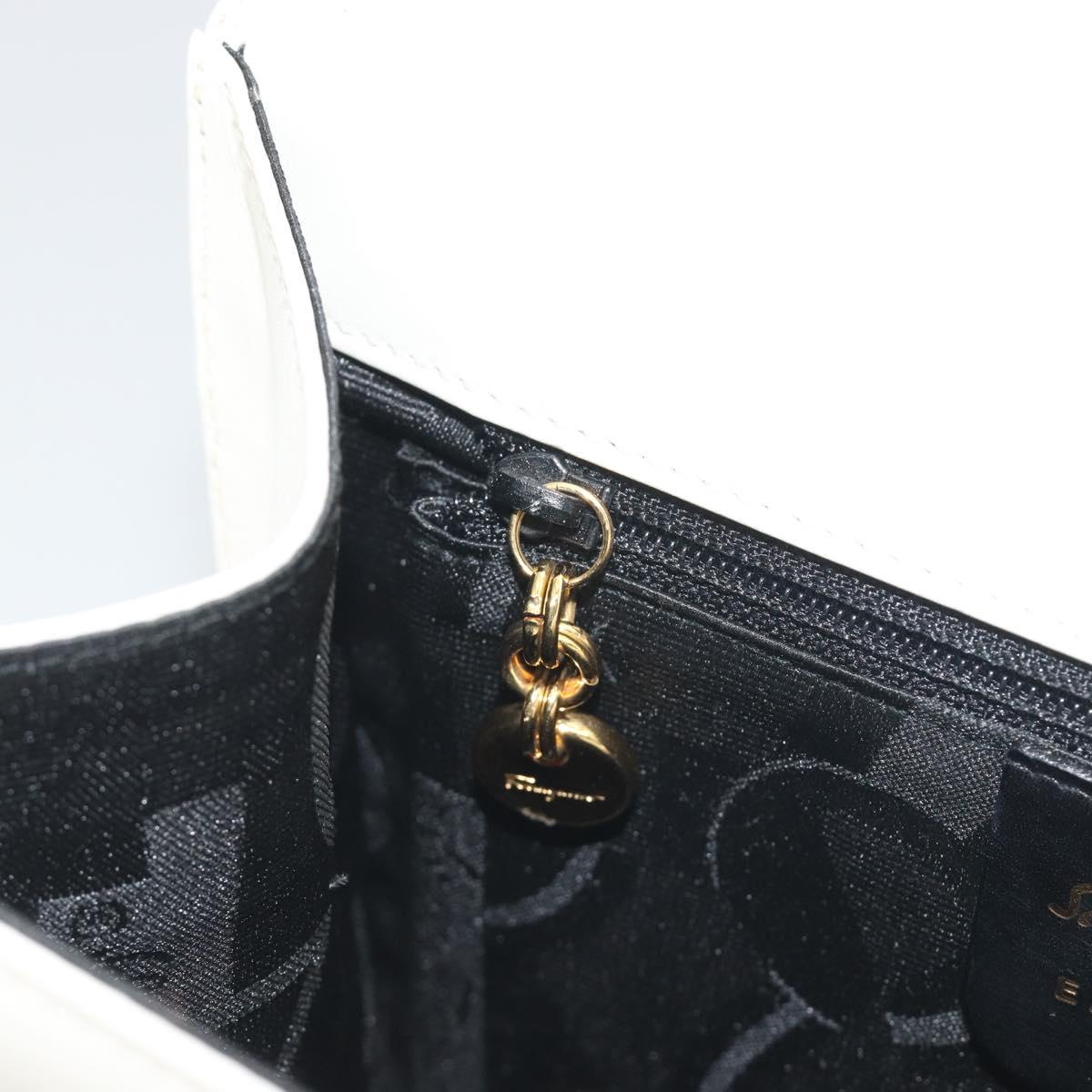 Salvatore Ferragamo Gancini Shoulder Bag Leather White Gold Tone Auth 196208