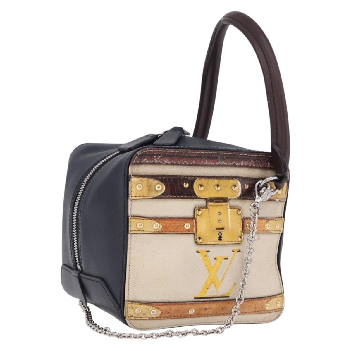 LOUIS VUITTON Trompe l'oeil Hand Bag Leather Navy Silver M52350 LV Auth 196213