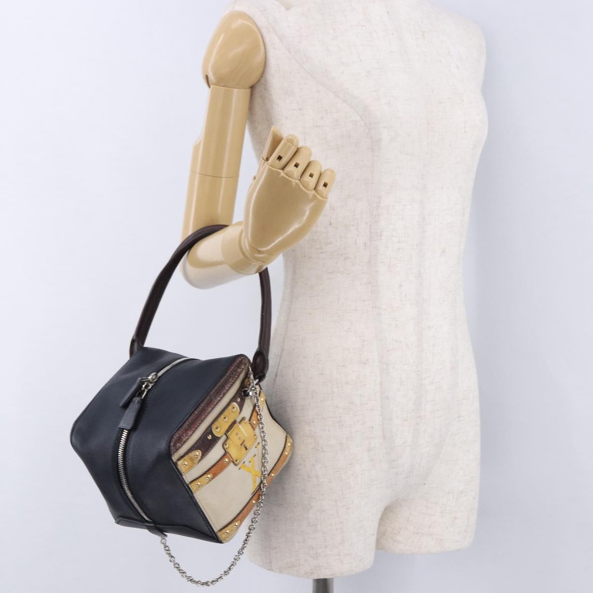 LOUIS VUITTON Trompe l'oeil Hand Bag Leather Navy Silver M52350 LV Auth 196213
