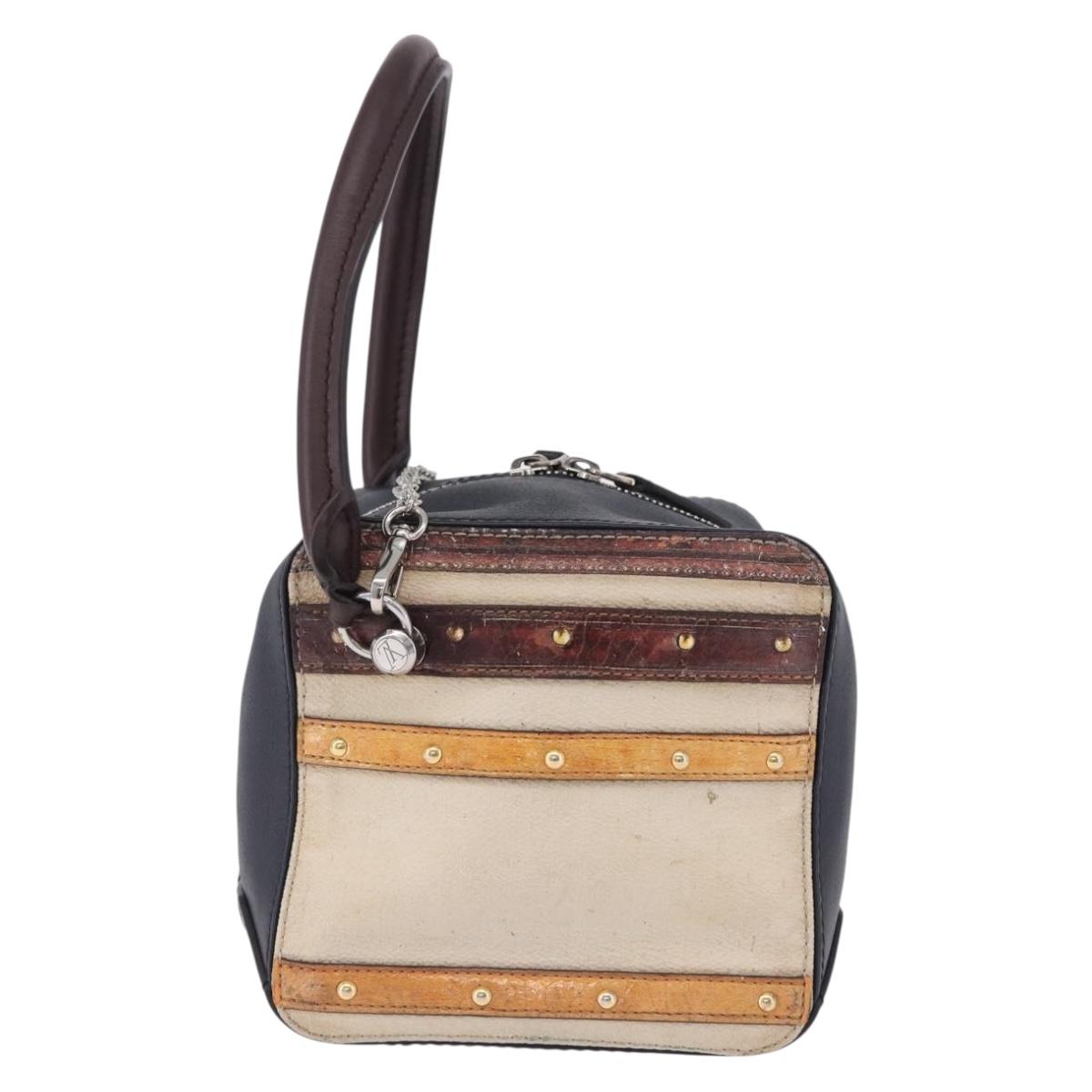 LOUIS VUITTON Trompe l'oeil Hand Bag Leather Navy Silver M52350 LV Auth 196213