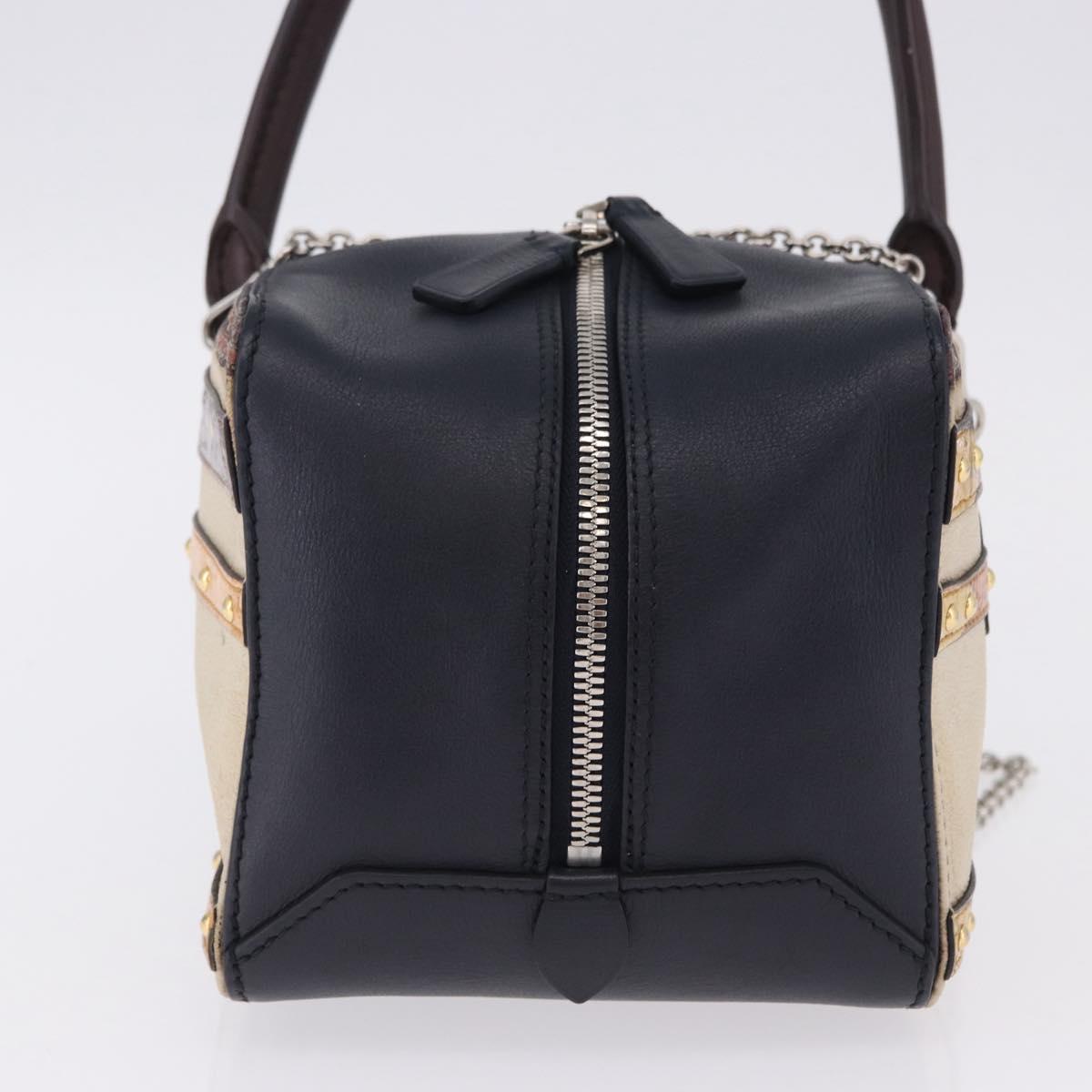 LOUIS VUITTON Trompe l'oeil Hand Bag Leather Navy Silver M52350 LV Auth 196213