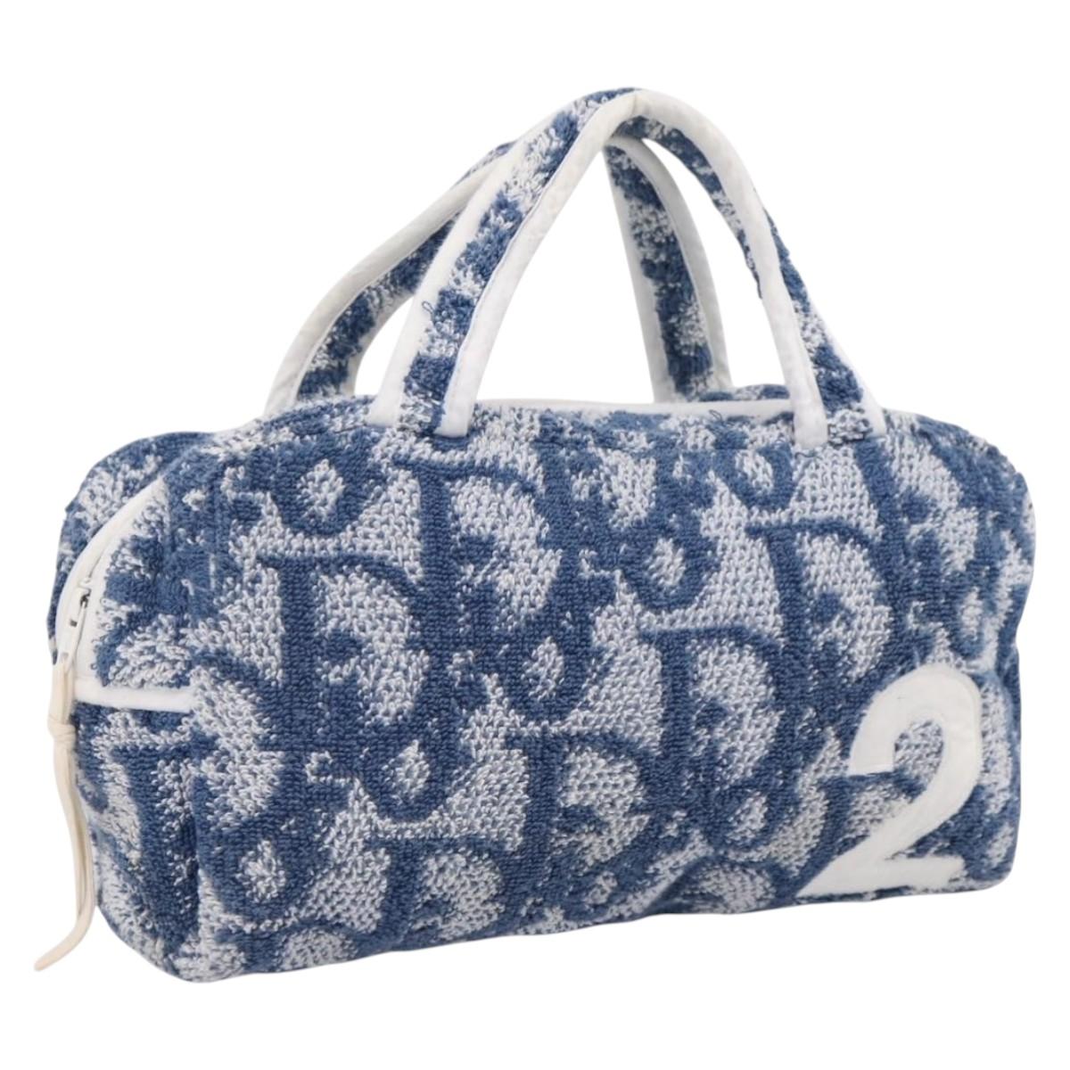 Christian Dior Trotter Canvas Hand Bag pile Blue Auth 196236A