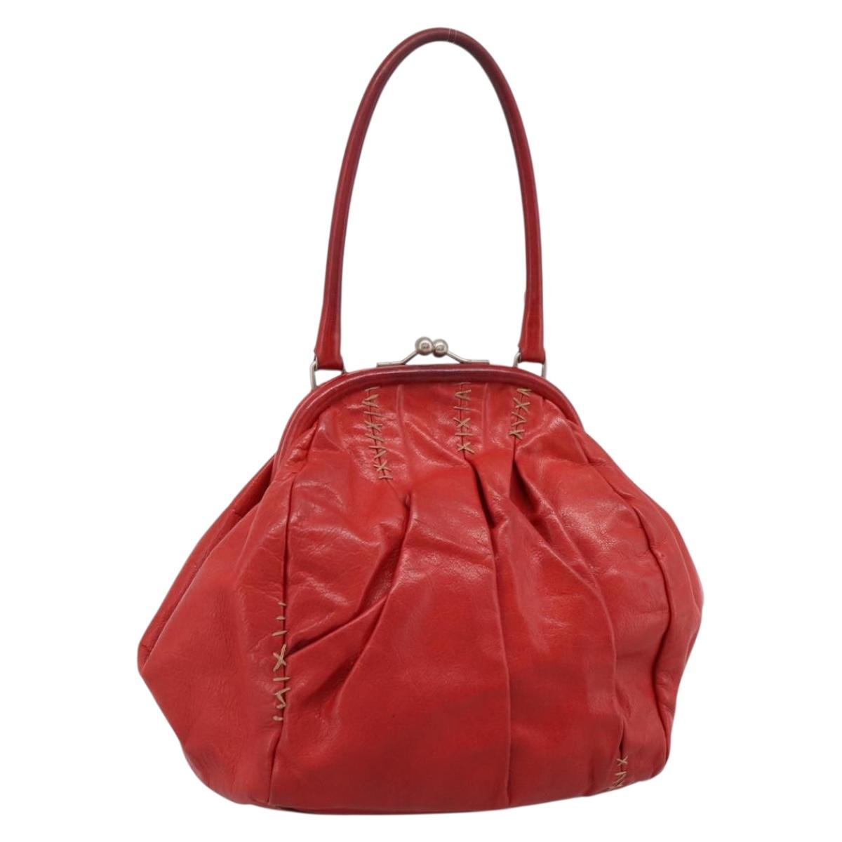 Miu Miu Hand Bag Leather Red Silver Auth 196237A