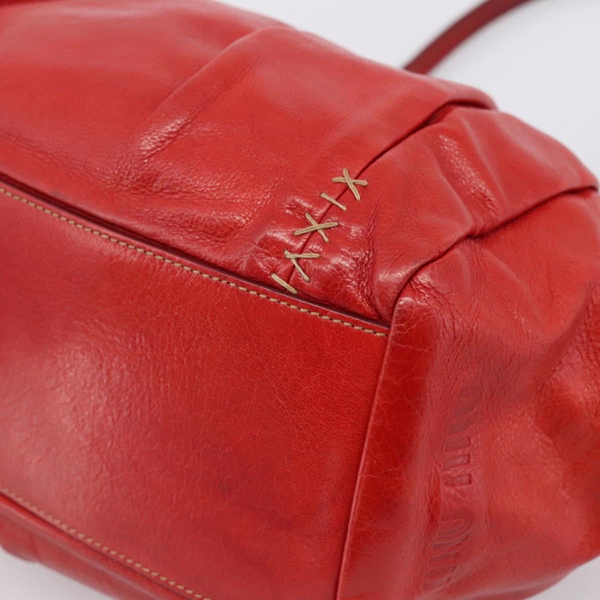 Miu Miu Hand Bag Leather Red Silver Auth 196237A