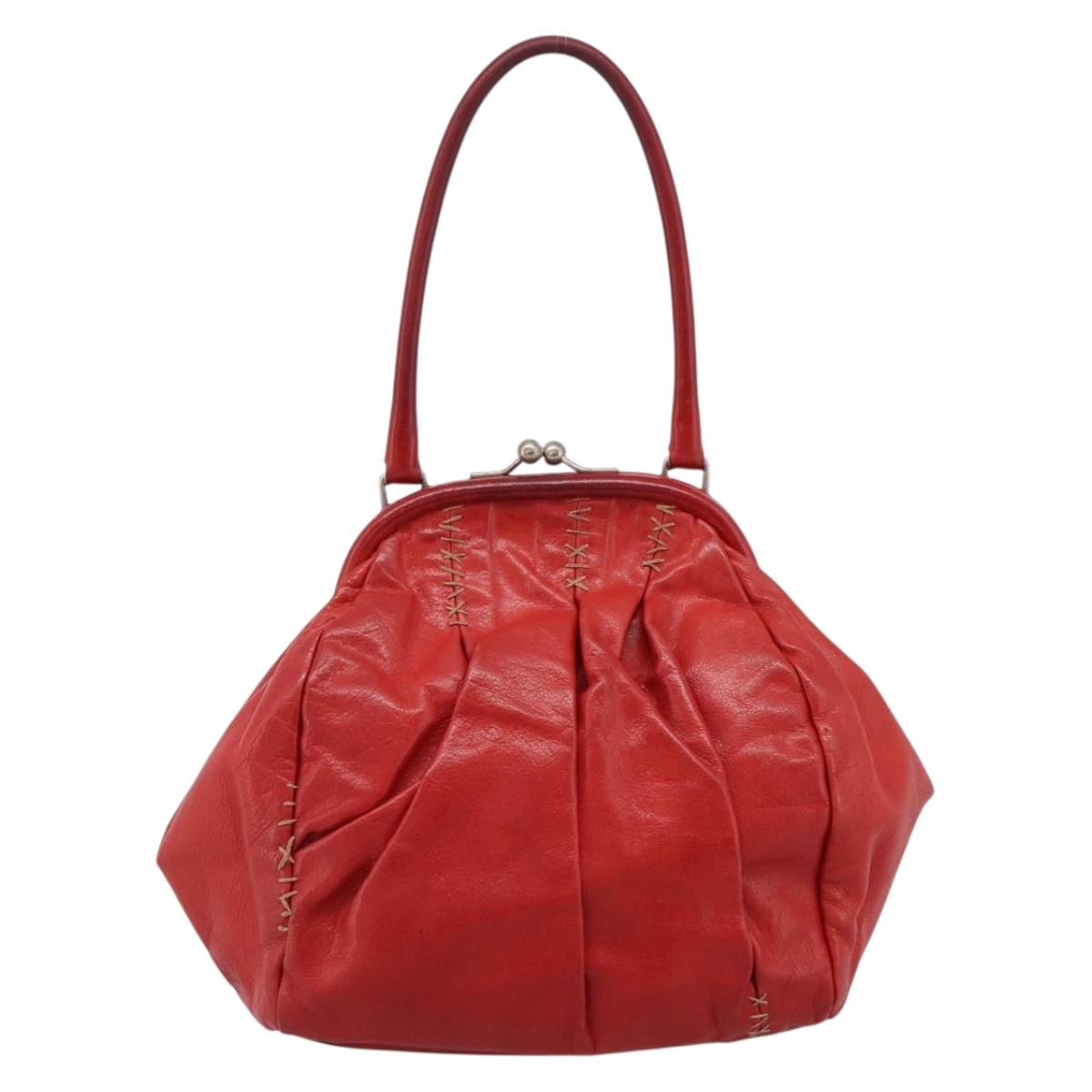 Miu Miu Hand Bag Leather Red Silver Auth 196237A