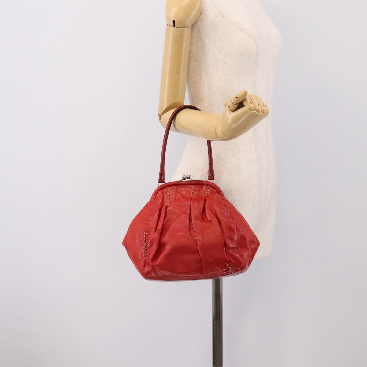 Miu Miu Hand Bag Leather Red Silver Auth 196237A