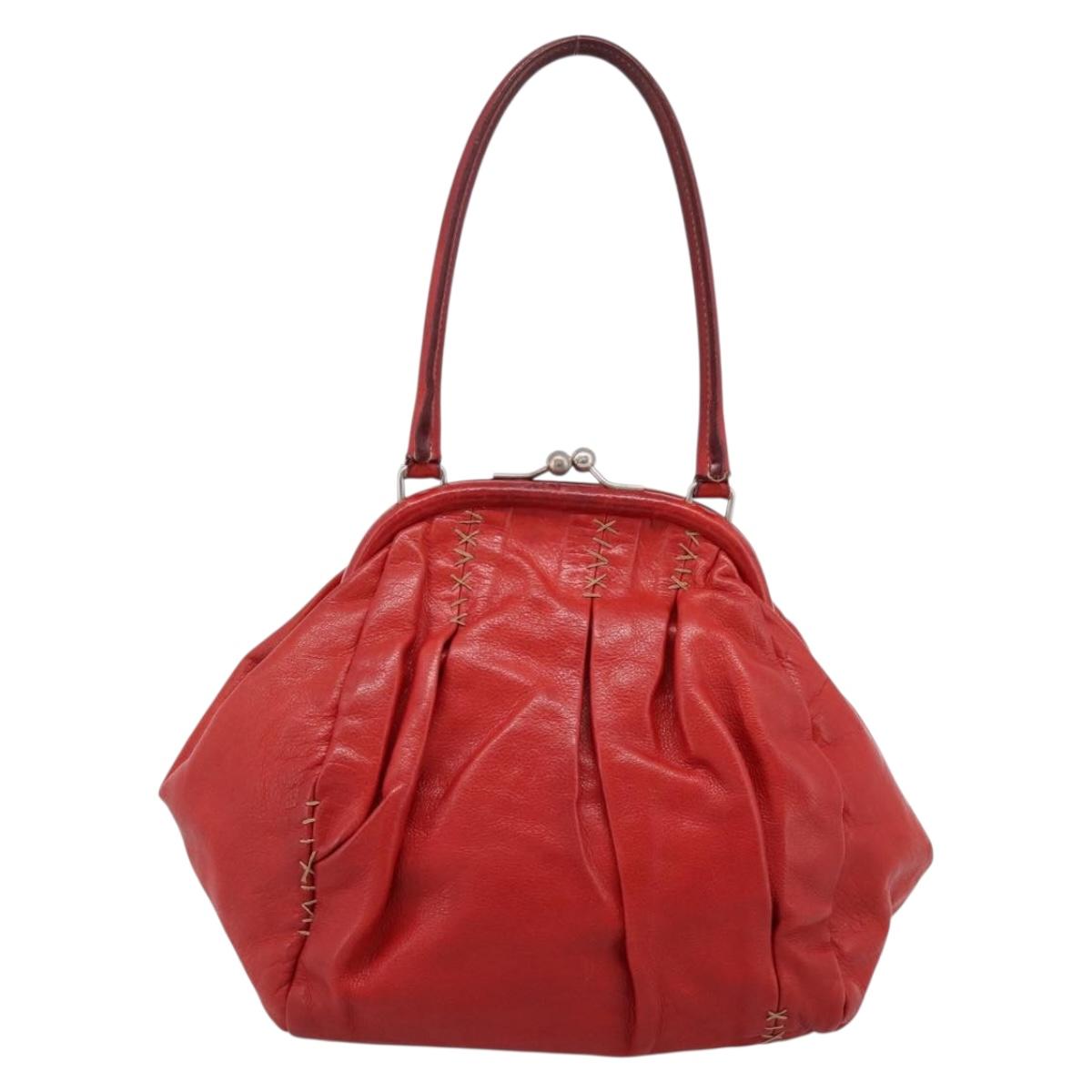 Miu Miu Hand Bag Leather Red Silver Auth 196237A