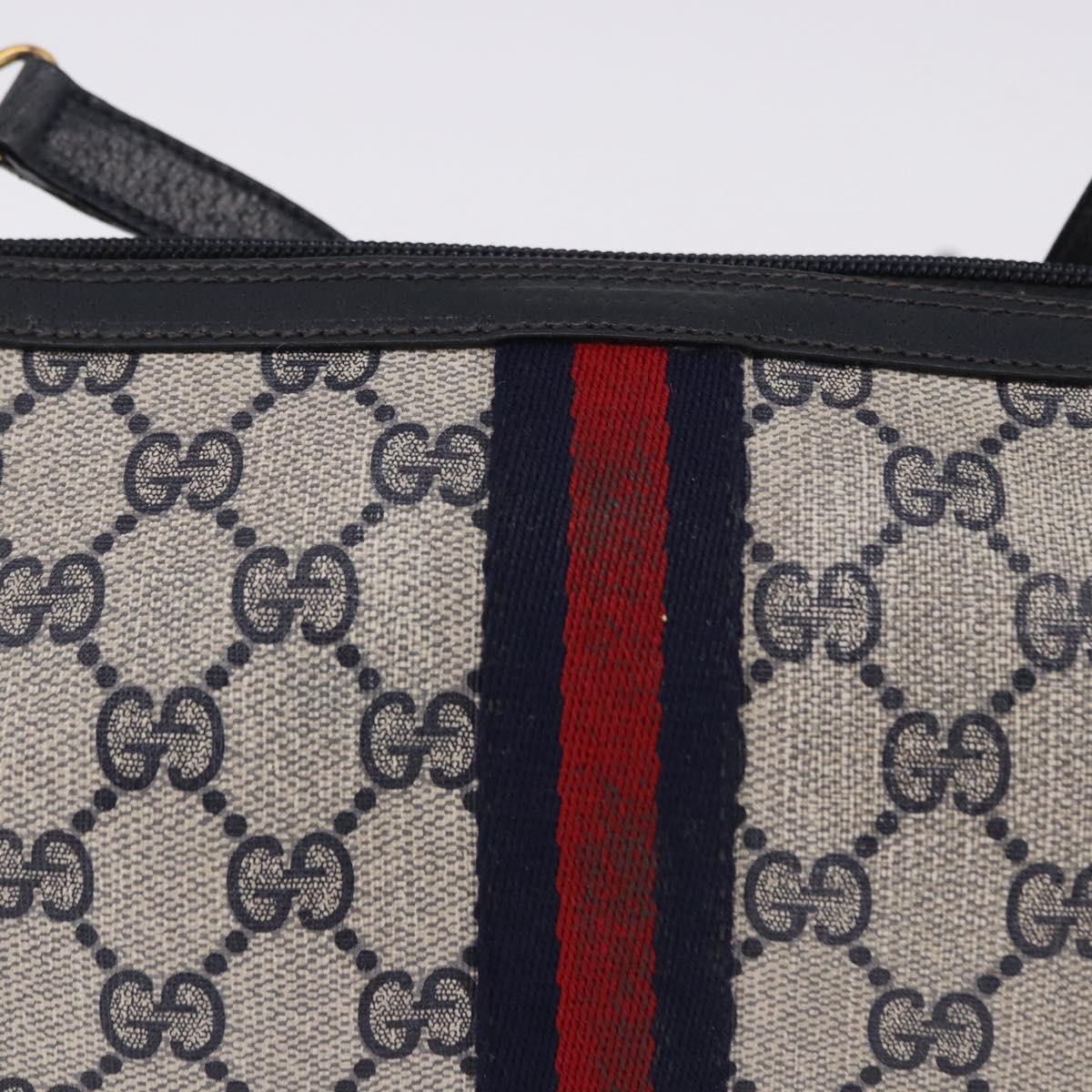 GUCCI GG Supreme Sherry Line Shoulder Bag PVC Navy Gold 89 02 018 Auth 196238