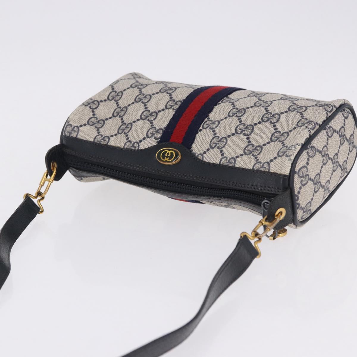 GUCCI GG Supreme Sherry Line Shoulder Bag PVC Navy Gold 89 02 018 Auth 196238