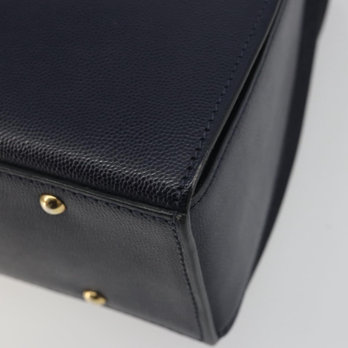 CELINE Hand Bag Leather 2way Navy Gold Auth 196242A