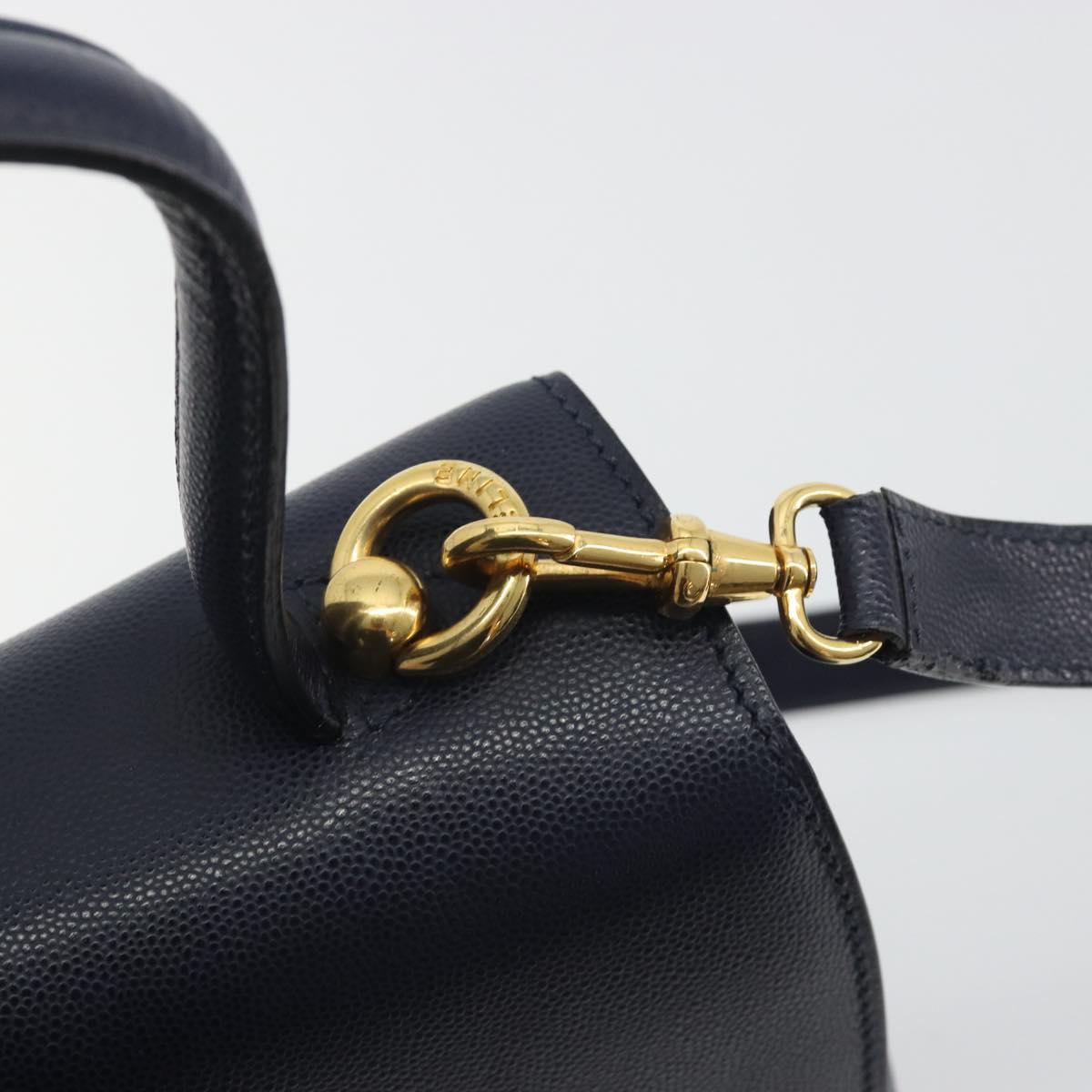 CELINE Hand Bag Leather 2way Navy Gold Auth 196242A