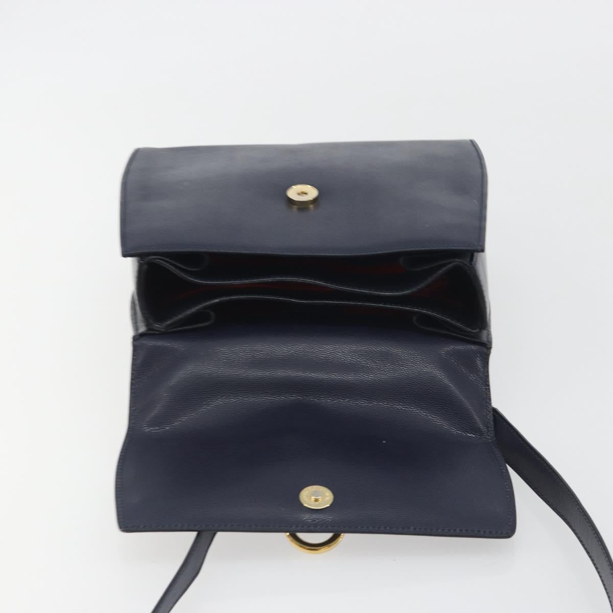 CELINE Hand Bag Leather 2way Navy Gold Auth 196242A