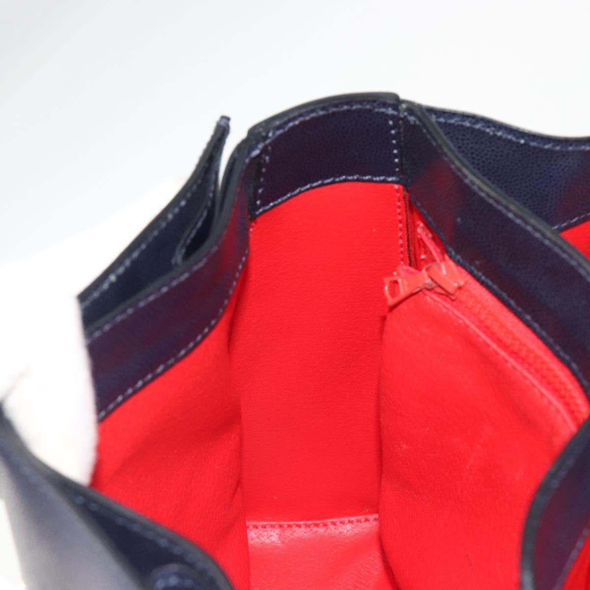 CELINE Hand Bag Leather 2way Navy Gold Auth 196242A