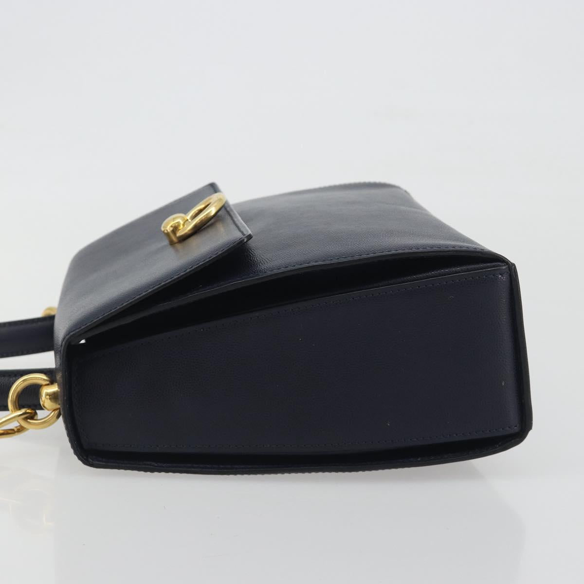 CELINE Hand Bag Leather 2way Navy Gold Auth 196242A