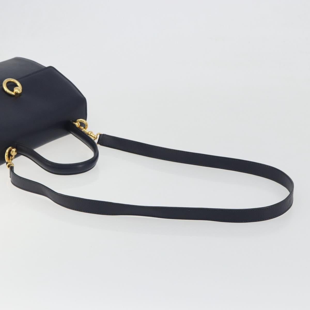 CELINE Hand Bag Leather 2way Navy Gold Auth 196242A
