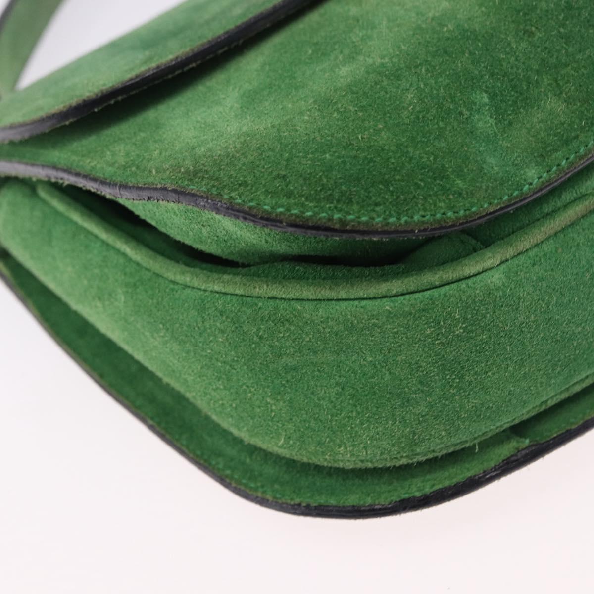 CELINE Hand Bag Suede 2way Green Gold Auth 196243