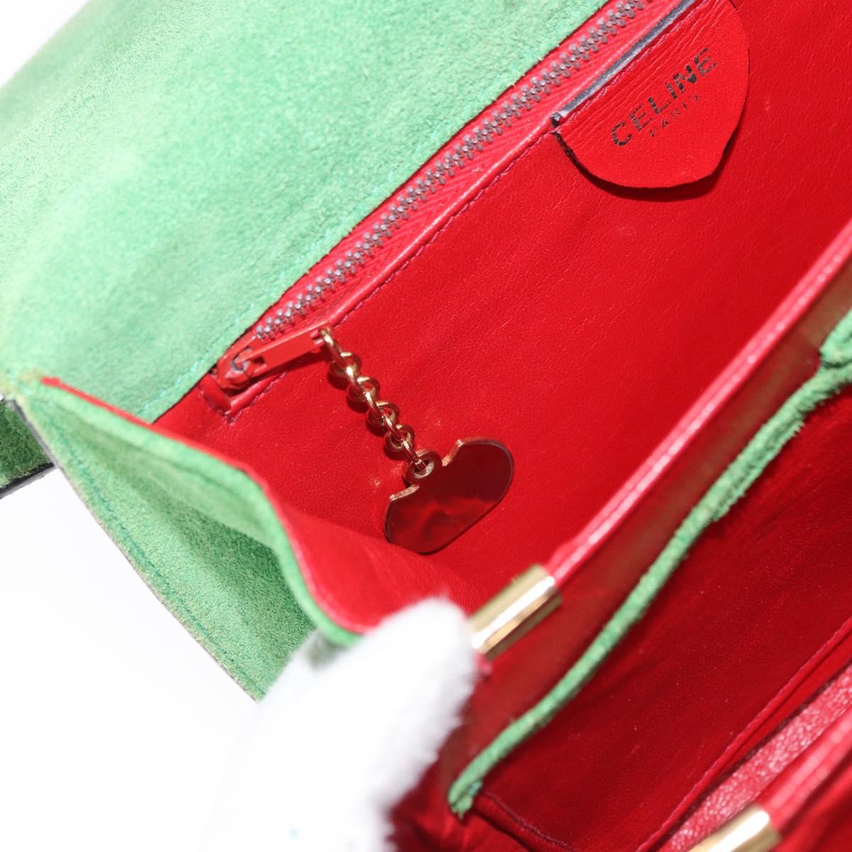 CELINE Hand Bag Suede 2way Green Gold Auth 196243