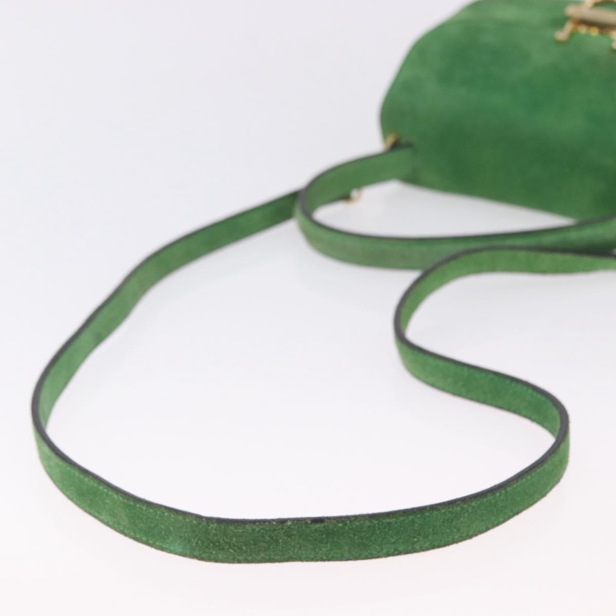 CELINE Hand Bag Suede 2way Green Gold Auth 196243