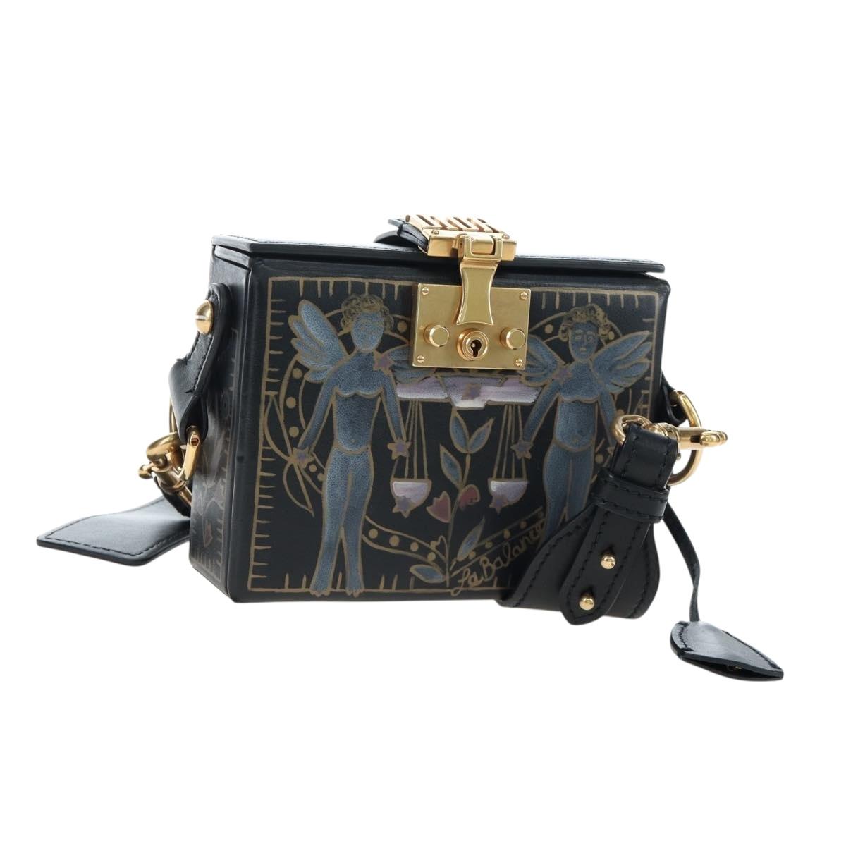 Christian Dior Lockbox Zodiac Bag Leather 2017 limited Black Gold Auth 196246M