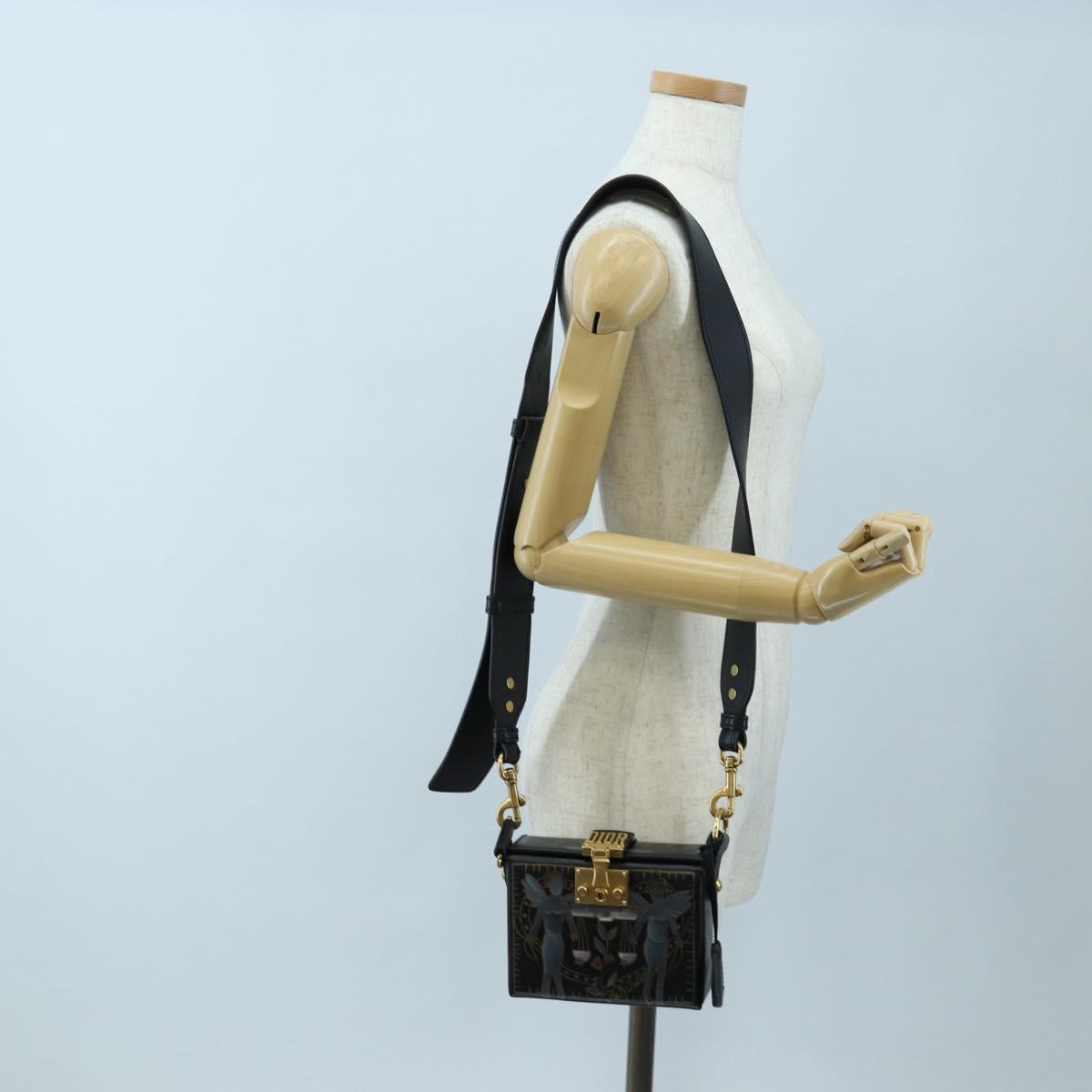 Christian Dior Lockbox Zodiac Bag Leather 2017 limited Black Gold Auth 196246M