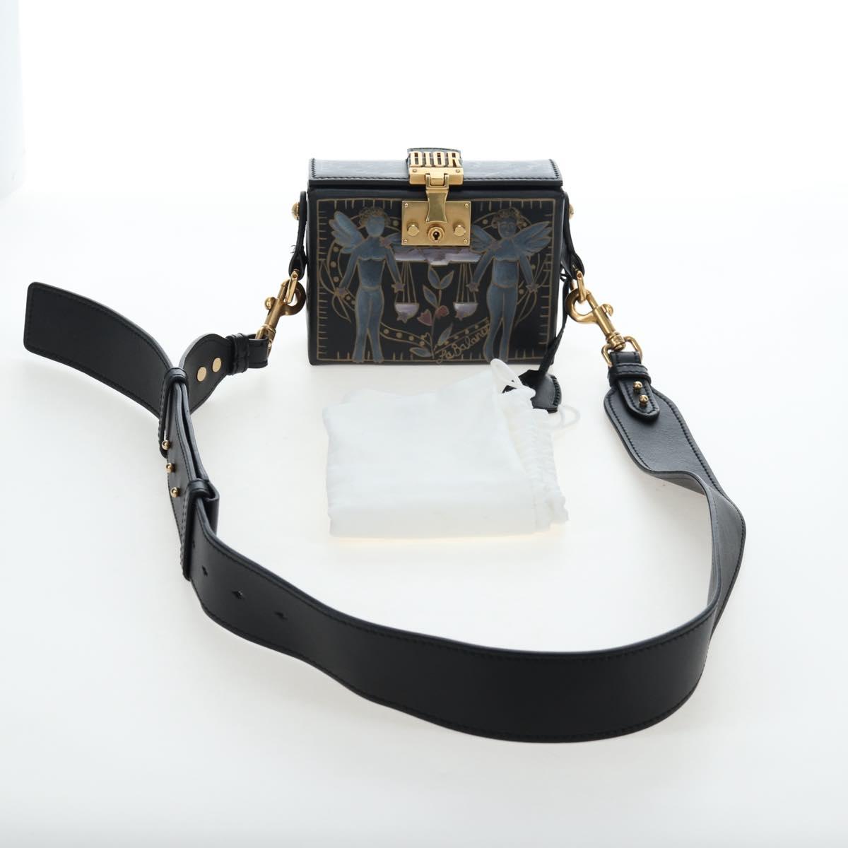 Christian Dior Lockbox Zodiac Bag Leather 2017 limited Black Gold Auth 196246M