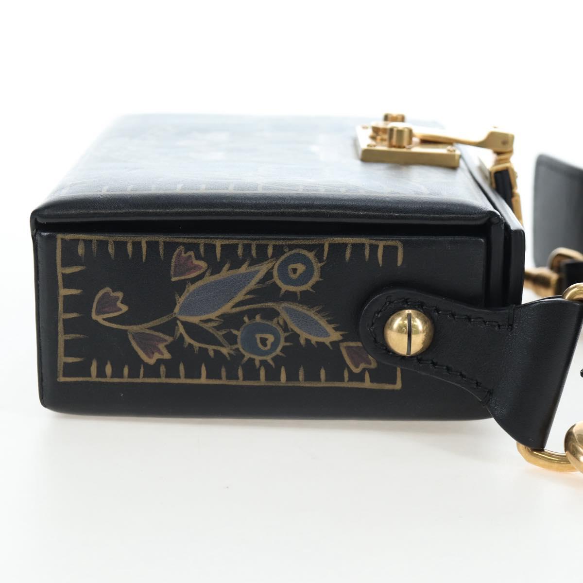 Christian Dior Lockbox Zodiac Bag Leather 2017 limited Black Gold Auth 196246M