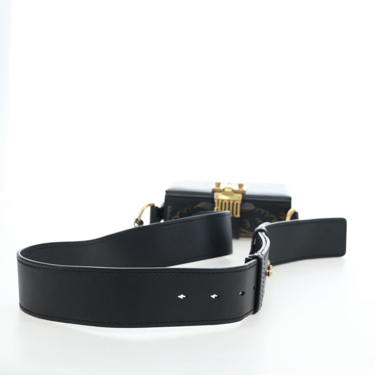 Christian Dior Lockbox Zodiac Bag Leather 2017 limited Black Gold Auth 196246M