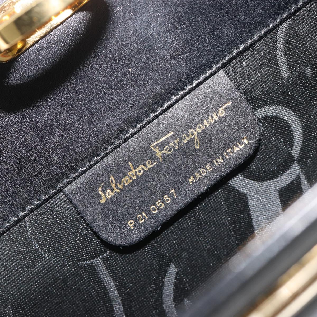 Salvatore Ferragamo Gancini Chain Shoulder Bag Leather Black Gold Auth 196249