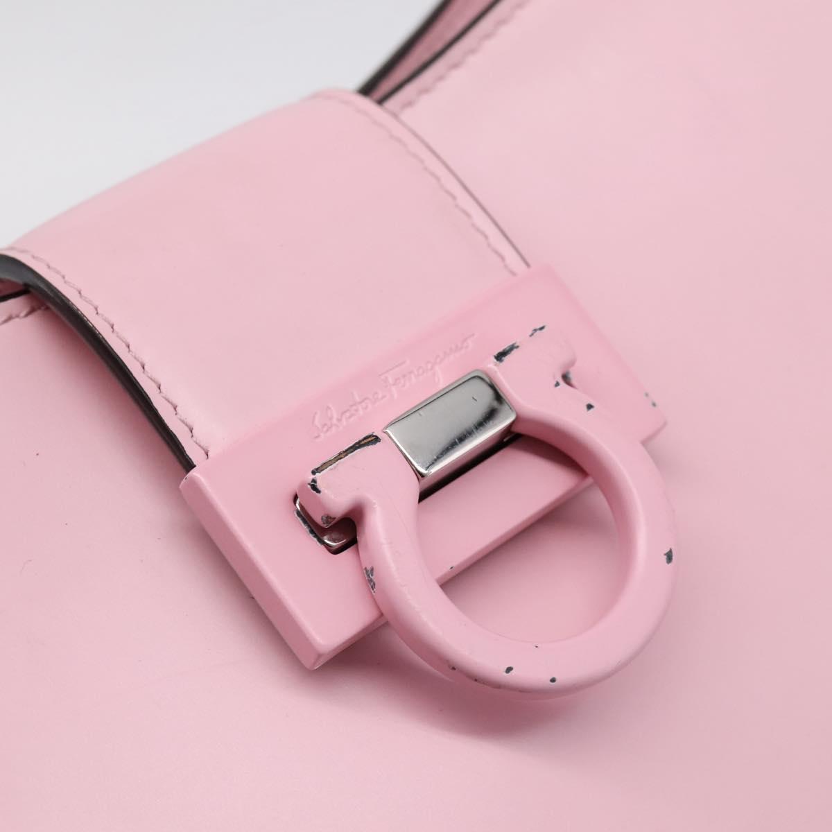 Salvatore Ferragamo Gancini Shoulder Bag Leather Pink Silver Auth 196250