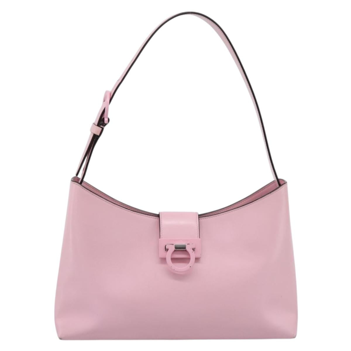 Salvatore Ferragamo Gancini Shoulder Bag Leather Pink Silver Auth 196250