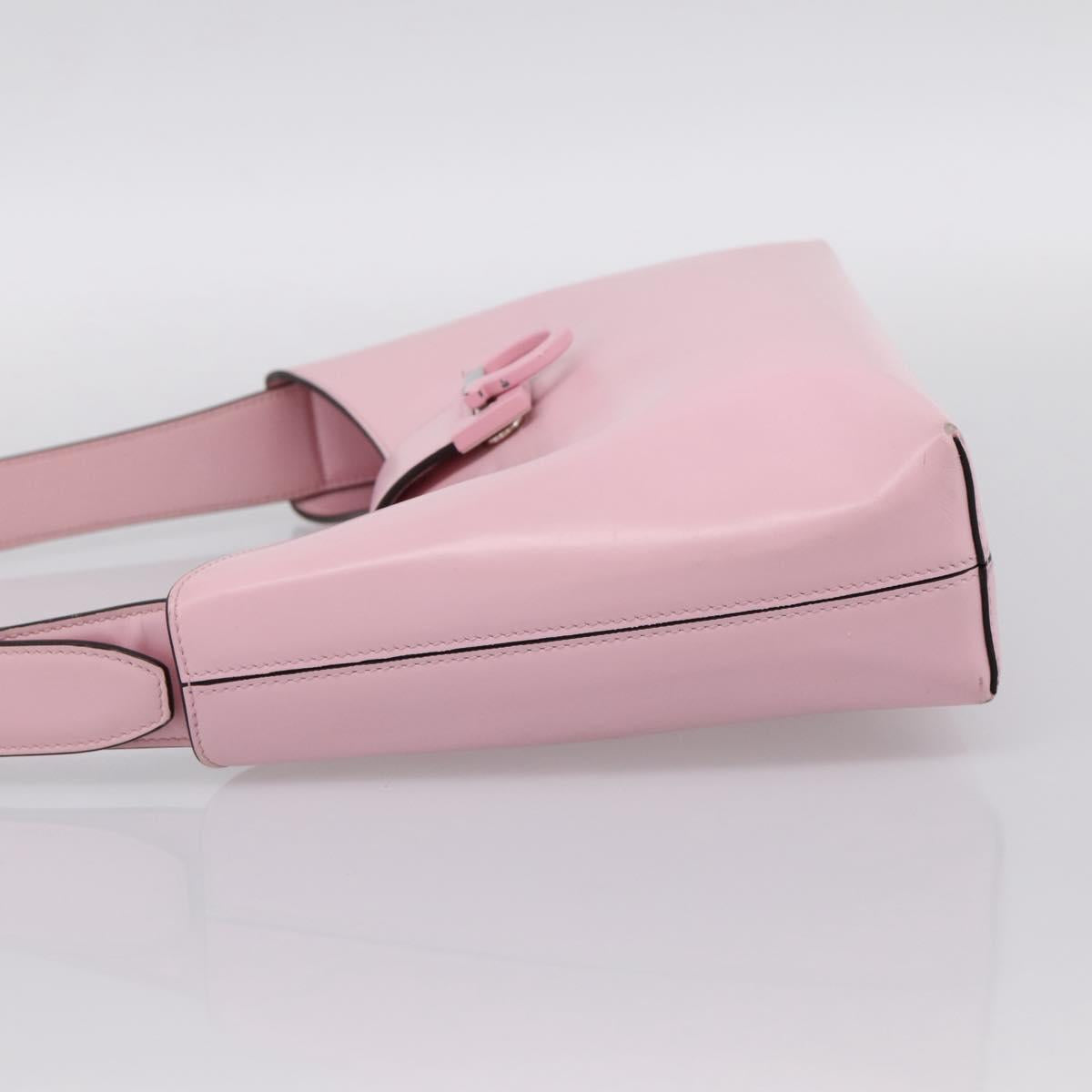 Salvatore Ferragamo Gancini Shoulder Bag Leather Pink Silver Auth 196250