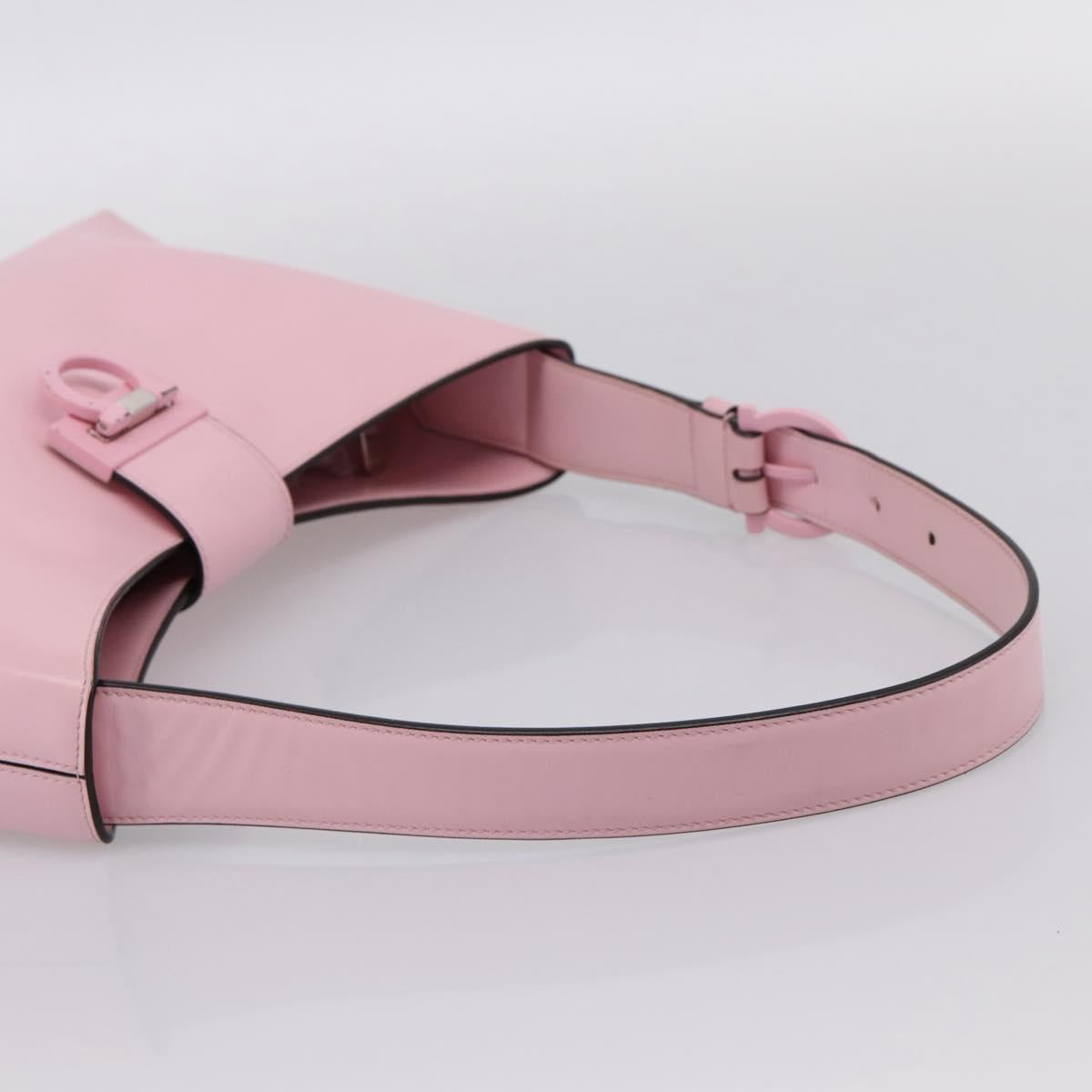 Salvatore Ferragamo Gancini Shoulder Bag Leather Pink Silver Auth 196250