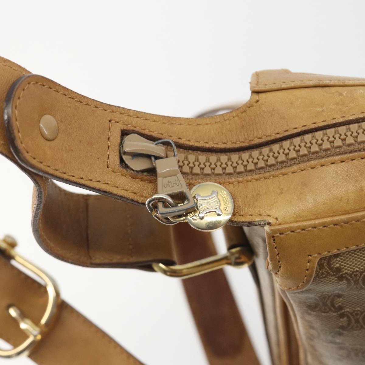 CELINE Macadam Canvas Shoulder Bag PVC Beige Gold Auth 196251