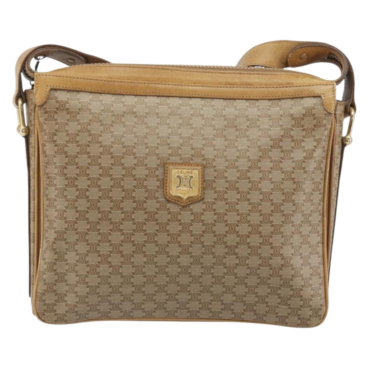 CELINE Macadam Canvas Shoulder Bag PVC Beige Gold Auth 196251