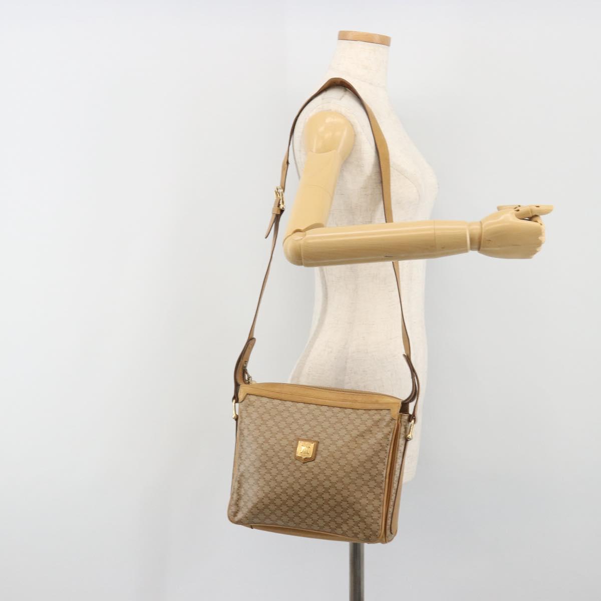 CELINE Macadam Canvas Shoulder Bag PVC Beige Gold Auth 196251