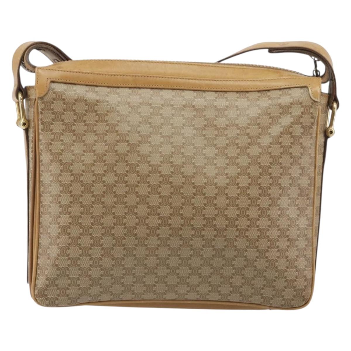 CELINE Macadam Canvas Shoulder Bag PVC Beige Gold Auth 196251