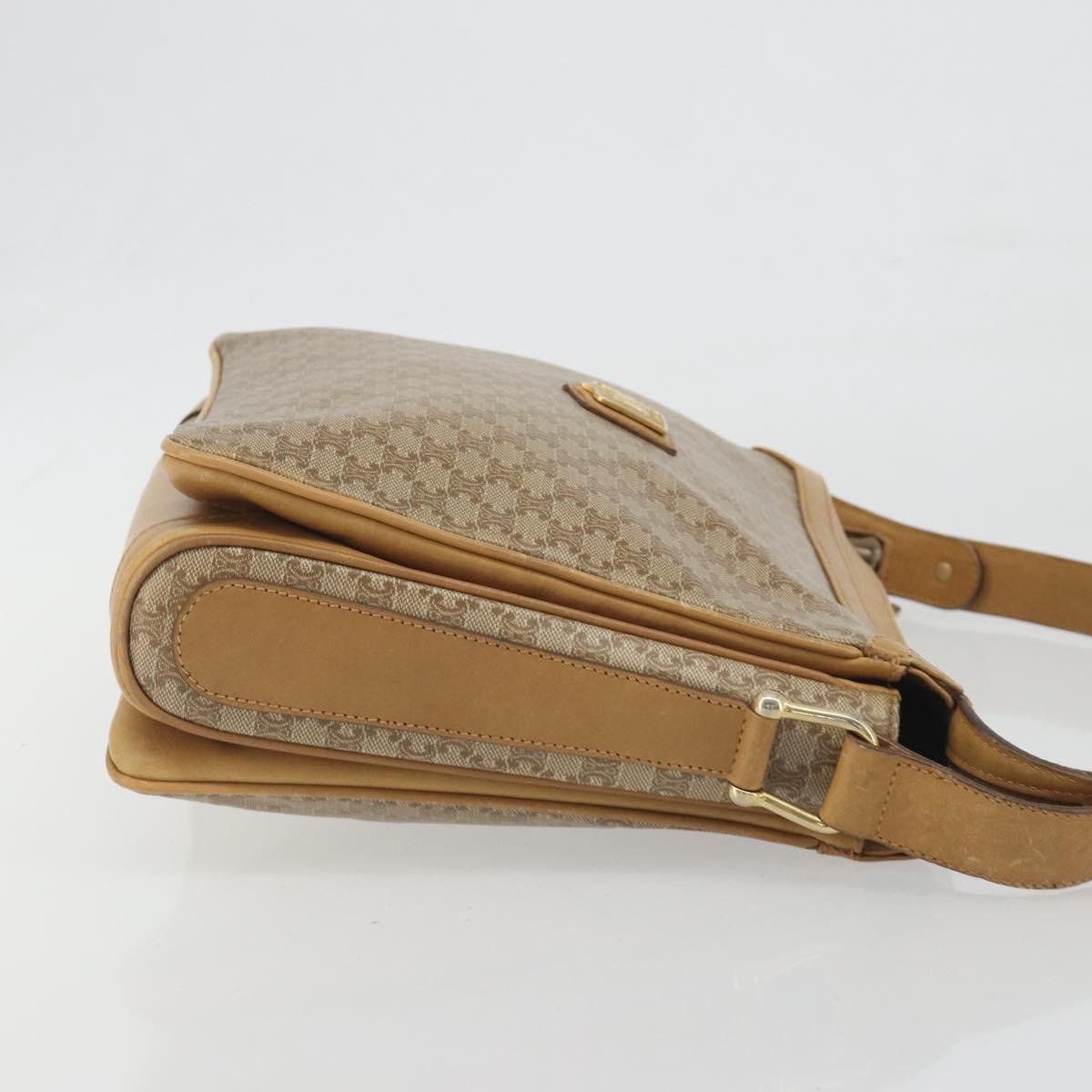 CELINE Macadam Canvas Shoulder Bag PVC Beige Gold Auth 196251