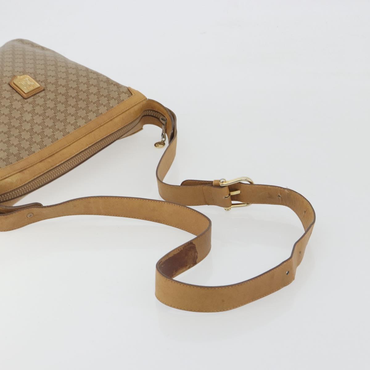 CELINE Macadam Canvas Shoulder Bag PVC Beige Gold Auth 196251