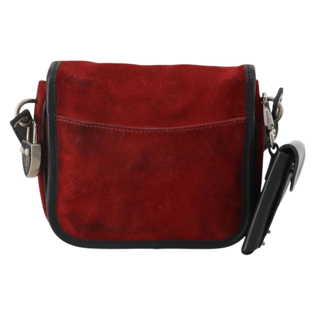 Miu Miu Shoulder Bag Suede Leather Red Black Auth 196252A