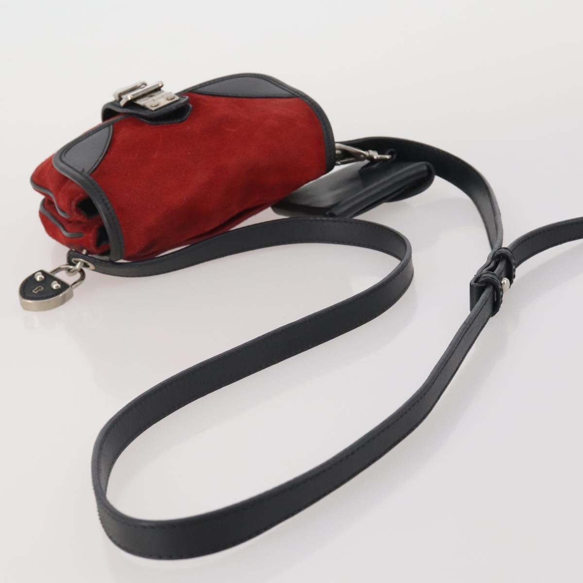 Miu Miu Shoulder Bag Suede Leather Red Black Auth 196252A
