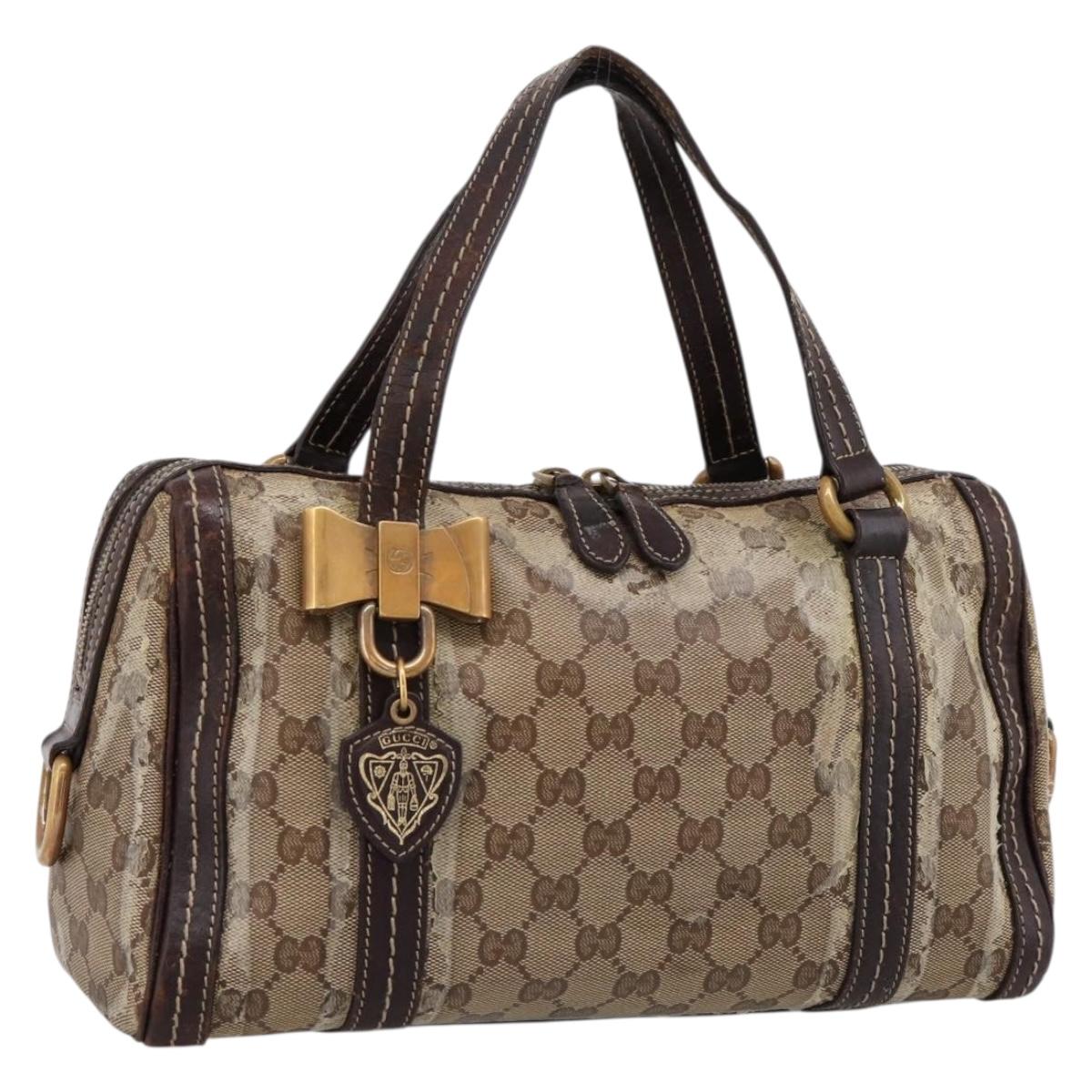 GUCCI GG Crystal Hand Bag Coated Canvas Beige Gold 181487 Auth 196257