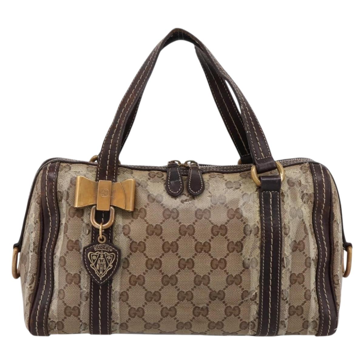 GUCCI GG Crystal Hand Bag Coated Canvas Beige Gold 181487 Auth 196257