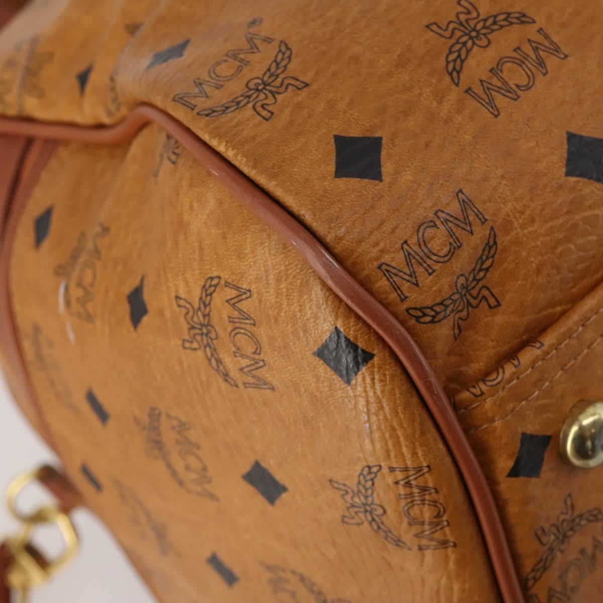 MCM Logogram Vicetos Mini Boston Bag PVC Leather 2way Brown Gold Auth 196266A