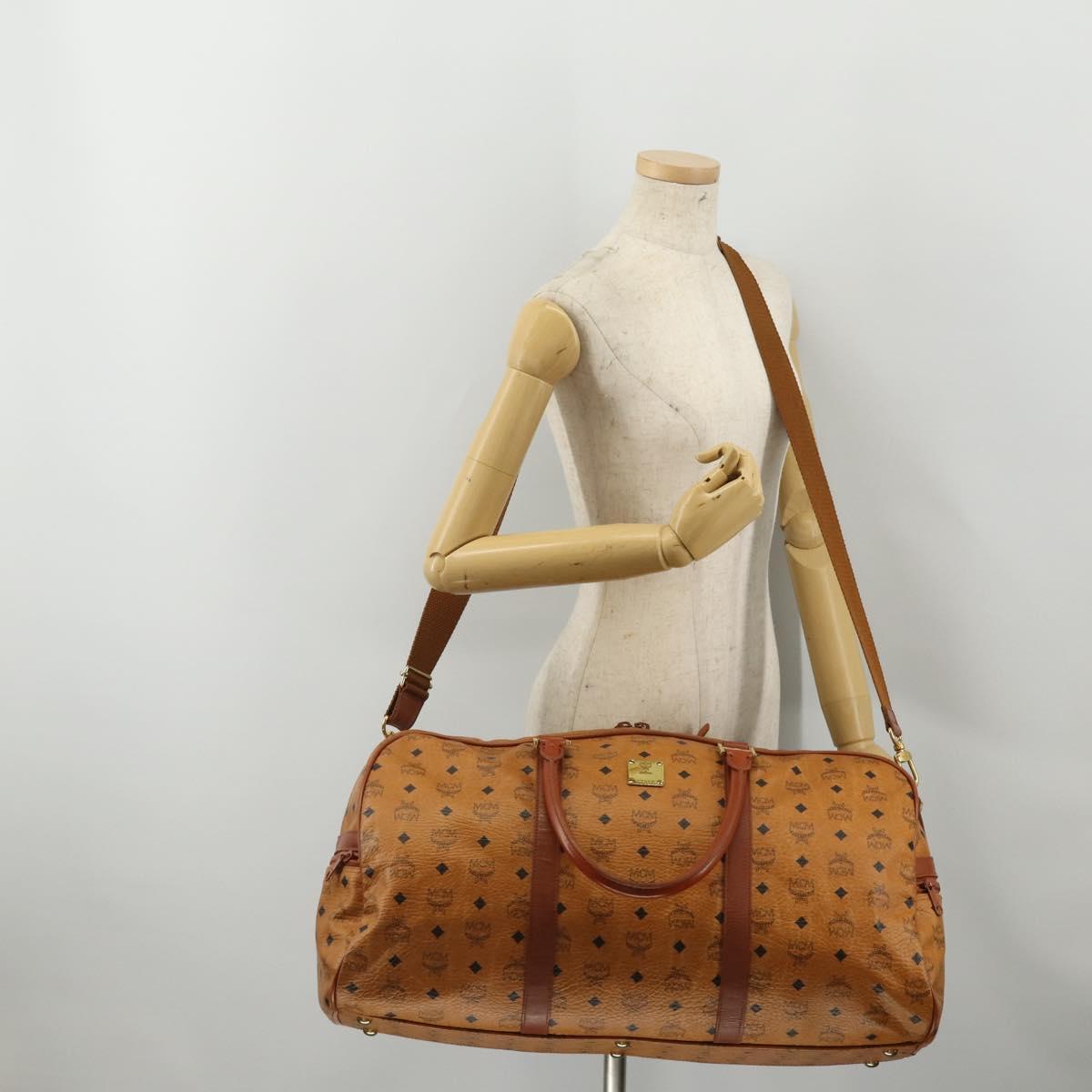 MCM Logogram Vicetos Mini Boston Bag PVC Leather 2way Brown Gold Auth 196266A