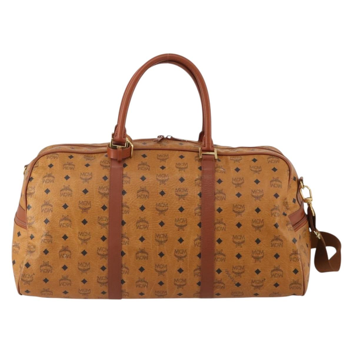 MCM Logogram Vicetos Mini Boston Bag PVC Leather 2way Brown Gold Auth 196266A